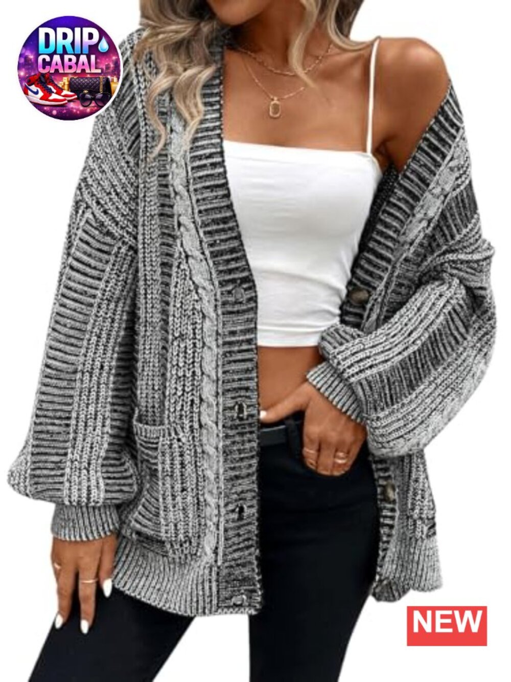 Pink Queen Women's Oversized Cardigan Sweater Open Front Cable Knit Coat